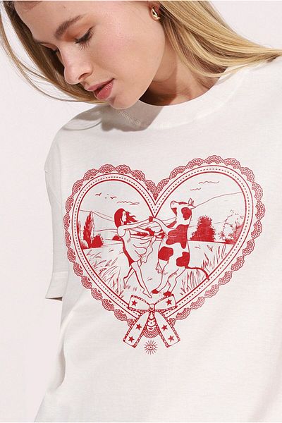 vikitekno Oversize Cow Heart Printed Design Women's T-Shirt