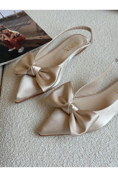 ERVANIN BUTİĞİ Beige Satin (Miva) Ribbon Detail Elastic Women's Ballerinas