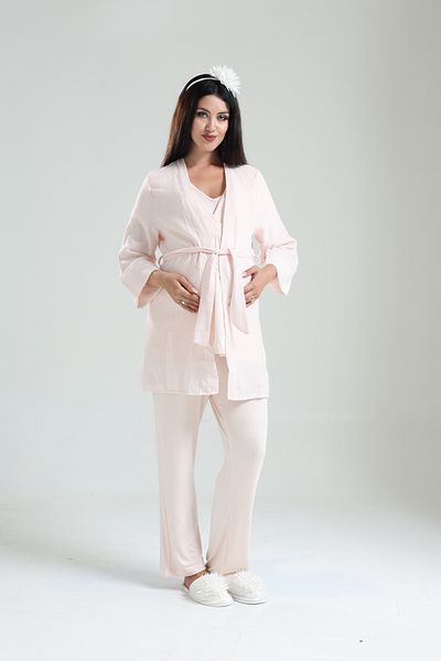 Lohussa Powder Linen Morning Gown Special Design 100% Cotton Summer Maternity Maternity Morning Gown Pajama Set Set