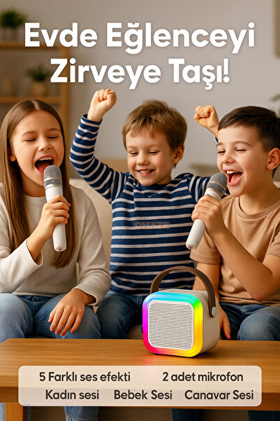 Omaze Mikrofonlu Karaoke Bluetooth Hoparlör Rgb Led Işıklı 5 Efektli Ses Bombası
