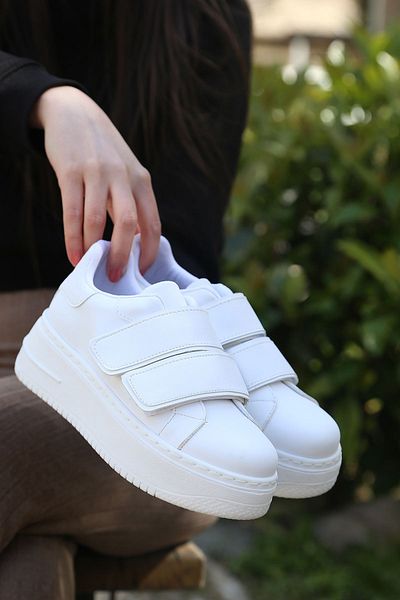 LEYDİ SHOES Rms-02 Velcro Plain White Women's Sports Shoes