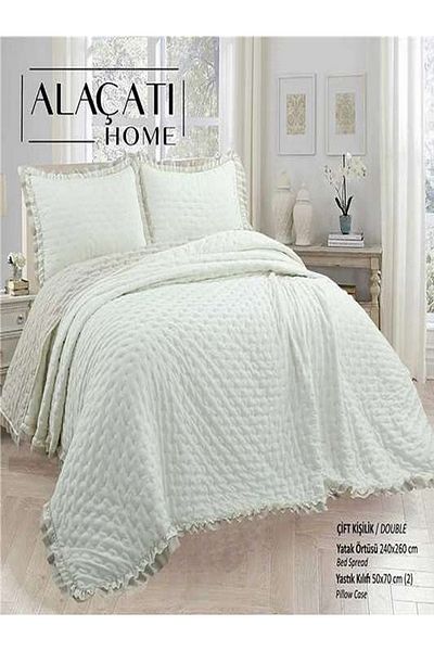 Cem Osmanlı Avm Alaçatı Home Ruffled Double Bedspread - Cream
