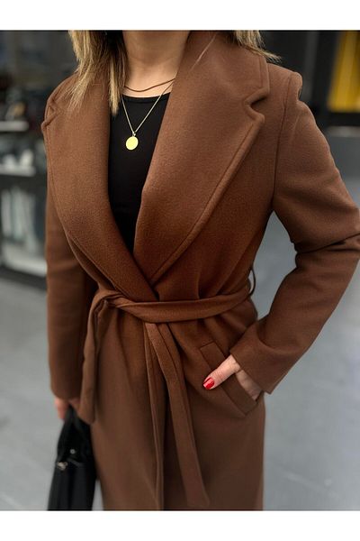 IŞILDA FASHION Women's Clothing Belted Cashmere Coat