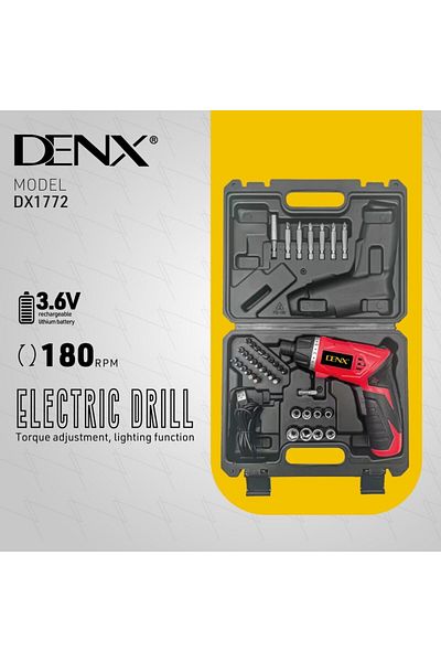 Denx دريل لاسلكي الكتروني ذكي للفك والتركيب مزود بكشاف مدمج وبجميع المقاسات والاشكال بسرعة 180 RPM