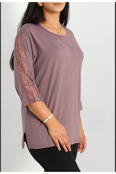 Tunicom Yazlık ultra lüks penye büyük beden kolları dantelli bluz