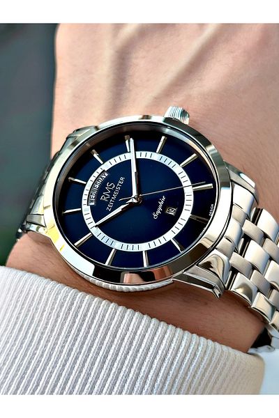 Romanson Function 24 Months Guarantee Silver-Navy Blue Color Sapphire Glass Steel Case Men Wristwatch 1631.03Mr