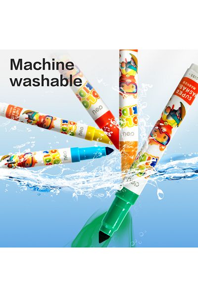 Deli EC155-12 Super Washable Markers φ15×135mm, 12 Colors – ideal for kids’ creative fun