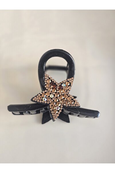DEMİR ACCESORİES مشبك أسود على شكل نجمة حجرية ذهبية للسيدات