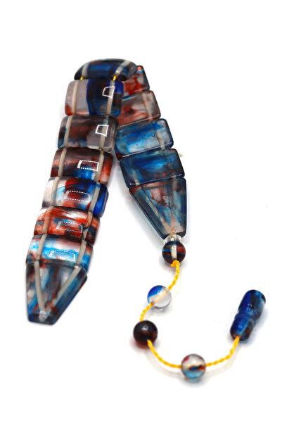 Midyat Nurtaş Gümüş Şeffaf Lacivert Hareli Renk Toz Kehribar Balık Tesbih 201024386