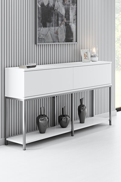 Modatte LORA GÜMÜŞ METAL AYAKLI BEYAZ DRESUAR