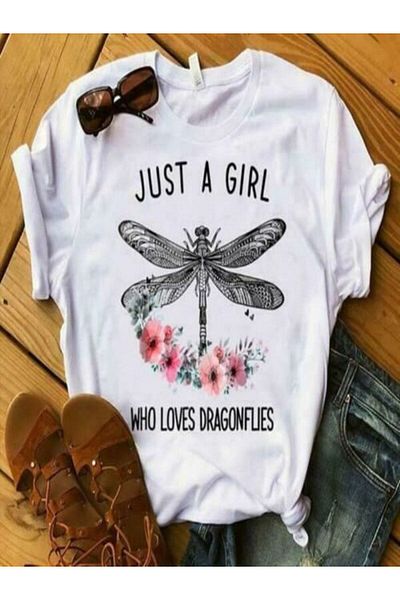 Oasis Women's Oversize Dragonfly Printed Crew Neck T-Shirt
