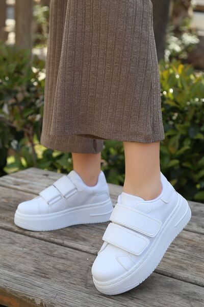 LEYDİ SHOES Rms-02 Cırtlı Sade Beyaz Kadın Spor Ayakkabı