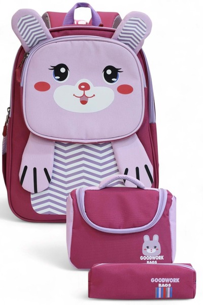 Kidessa 2204-Goodwork Girl's Triple Set Figured Primary School Backpack