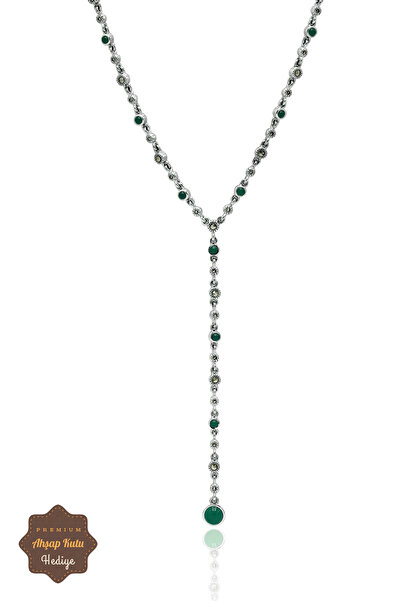 Midyat Nurtaş Gümüş Zümrüt Taşlı Yuvarlak Su Yolu Model Markazit Taşlı Gümüş Kadın Gerdanlık 201024297