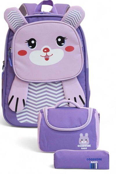 Kidessa 2204-Goodwork Girl's Triple Set Figured Primary School Backpack