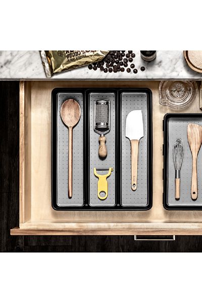 Madesmart Classic Non Slip Rubber Base 3 Compartment Utensil Tray Organizer Black