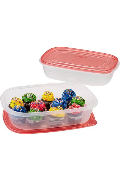 RUBBERMAID 2-Piece Dishwasher Safe Stackable Plastic Food Storage Container Set Red and Clear 4quarts