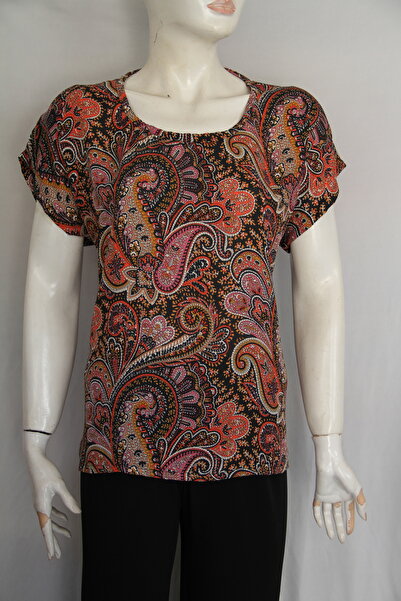 BY HANDE TASARIM Women's Loose-Fitting Plus-Size Blouse with Shawl Pattern