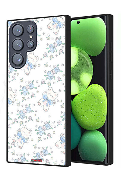 Tolwak غطاء حماية لهاتف سامسونج جالاكسي S23 ألترا 5G، مزين بدب تيدي لطيف وزهور