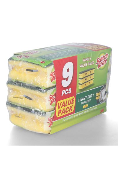 Scotch Brite 9-Piece Heavy Duty Nail Saver Scrub Sponge Green and Yellow