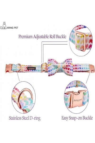 OEM Set 2 piese papion si guler pentru caini Aring Pet, L, lungime reglabila intre 40.6 si 60 cm,