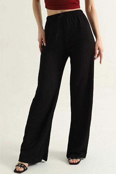 BEYAZTOPTAN 100% Stylish Women's Seersucker Palazzo Pants with Pockets