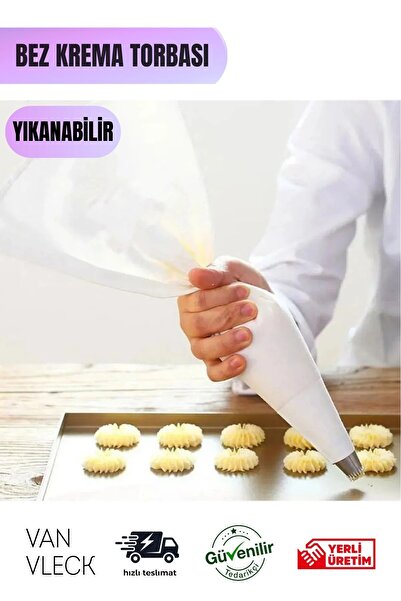 VAN VLECK Yıkanabilir Bez Krema Sıkma Torbası – Kumaş, Dayanıklı, Tekrar Kullanılabilir Pasta Torbası