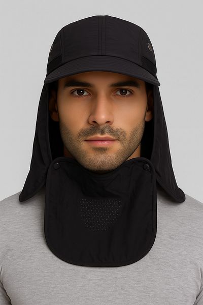 CosmoOutlet Men's Black Color Uv and Neck Protection Outdoor and Camping Hat