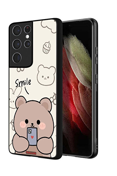 Tolwak غطاء حماية لهاتف سامسونج جالاكسي S21 ألترا 5G برسومات الدب المبتسم