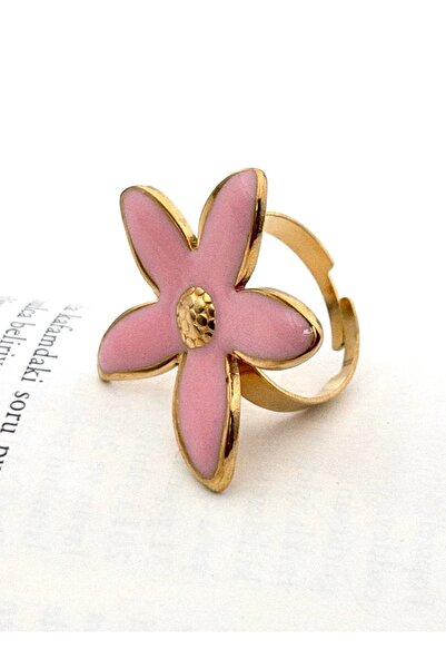 Siya Silver Non-Tarnish Steel Enamel Adjustable Flower Ring - 3 cm