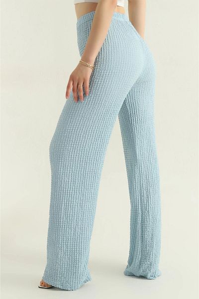 BEYAZTOPTAN 100% Stylish Women's Seersucker Palazzo Pants with Pockets