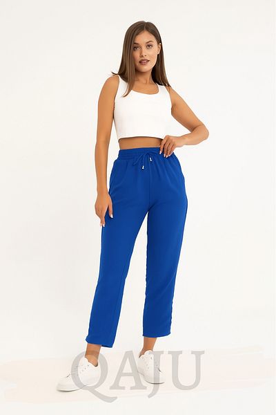 Qaju Women's High Waist Slim Trench Summer Elastic Waist Lace-Up Saks (Blue) Trousers