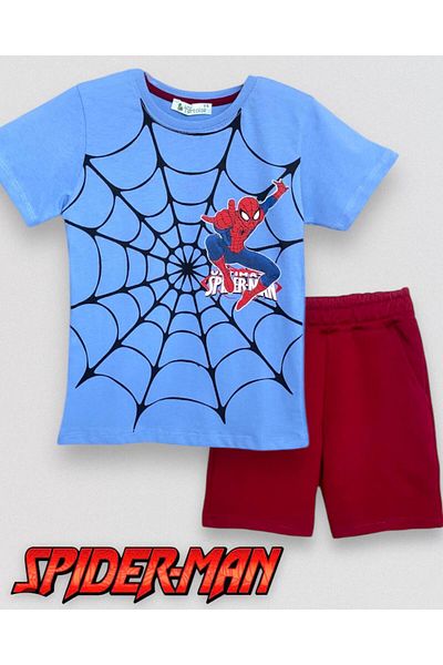 LİTTLE TORTOİSE Boy's Spiderman Printed Crew Neck Shorts Suit