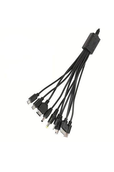 OEM USB cable 10 in 1, CT101-C, USB power, coiled wire, 10 connectors with cable, black
