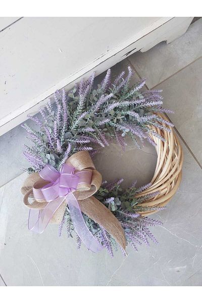 lolipophobi Lavender Themed Bamboo Door Ornament, Wreath, Decor, Gift, Artificial Flower