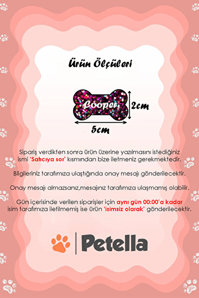 Petella İsimli Köpek Künyesi Köpek Tasması Kişiye Özel Köpek Künyesi