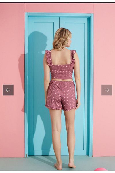 Pijamoni Dried Rose Ruffled Strap Milan Fabric Pajama Set