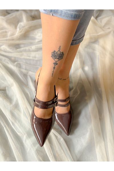 BERFONA Ceyli̇ Brown Patent Leather Strappy 5 cm Heeled Sandals