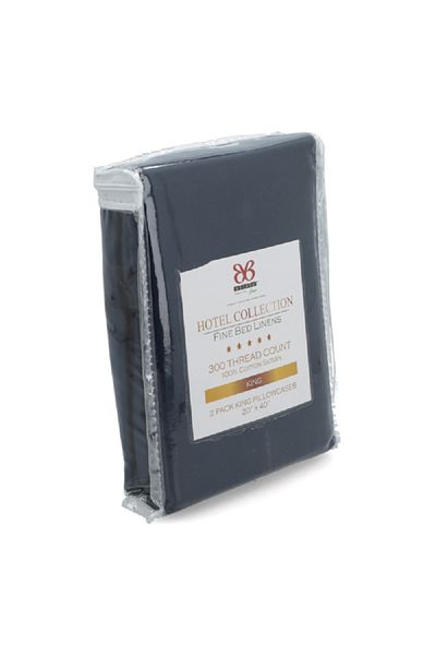Bibb Home TC300 Premium Cotton Solid Dye Pillow Cover Dark Grey 20 x 40inch PILLOW PAIR SOLID