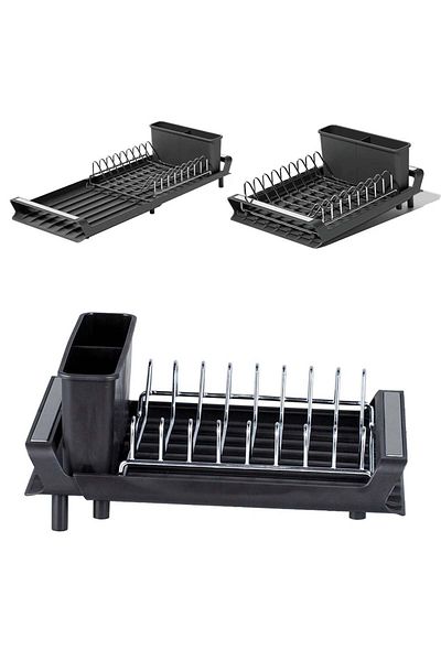 PUFO Suport extensibil pentru vase - Organizator modern pentru farfurii, tacâmuri și pahare în bucătărie, negru