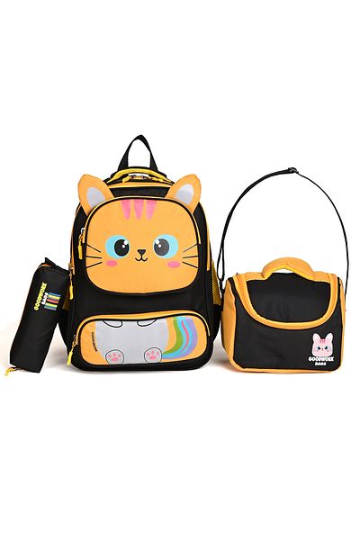 Wander Set de 3 genți de școală – rucsac, cutie de prânz și suport pentru stilou - negru-galben