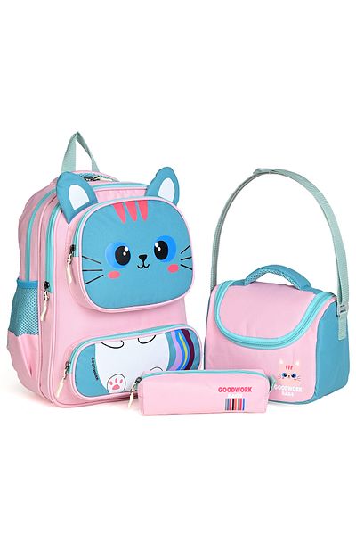 Wander Set de 3 genți de școală – rucsac, cutie de prânz și suport pentru stilou - roz