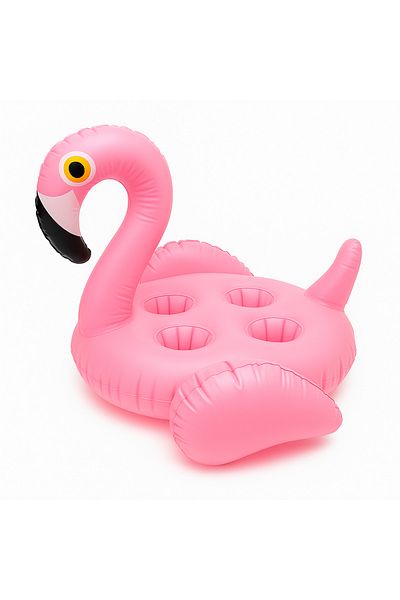 Şeker Ofisi Pink Flamingo Shaped Inflatable Cup Holder – 4-Eye Pool Drink Tray