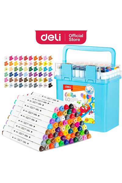 Deli EC187-60 Sketch Marker Set Dual Tips, ASST. Colors – ideal for coloring & design