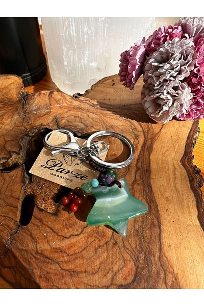 parze doğaltaş Green Agate Natural Stone Keychain