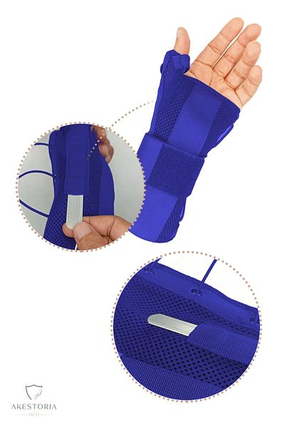 Akestoria Med Mesh Thumb Supported Hand Wrist Splint Airtex Supportive Wristband Blue Right