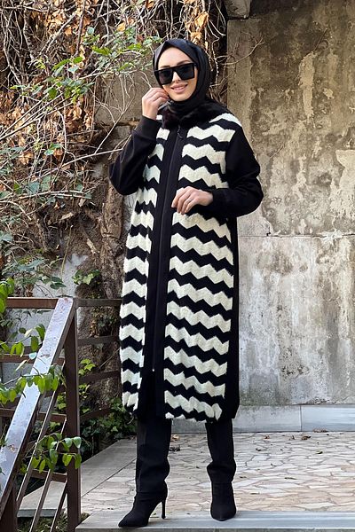 FUAT GÜRSEN Fuat Gürşen Zigzag Patterned Hooded Cap Black