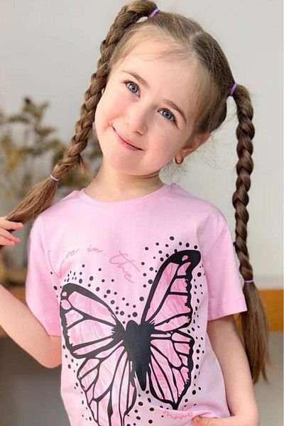 Riccotarz Set de tricou roz din bumbac pieptănat cu imprimeu fluture pentru fete