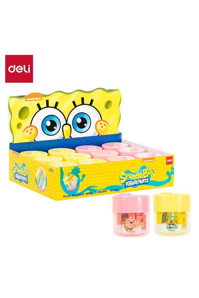 Deli EH561 SpongeBob Pencil Sharpener – ideal for school use, 12pcs, Pink/Yellow