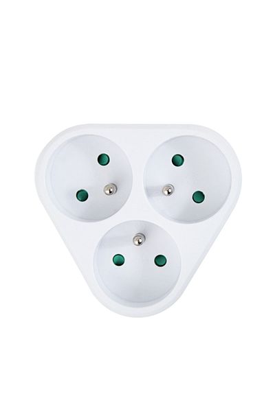 OEM Triple triangular socket adapter, 3680W, 16A, with grounding, dimensions 87 x 87 x 75 mm, white